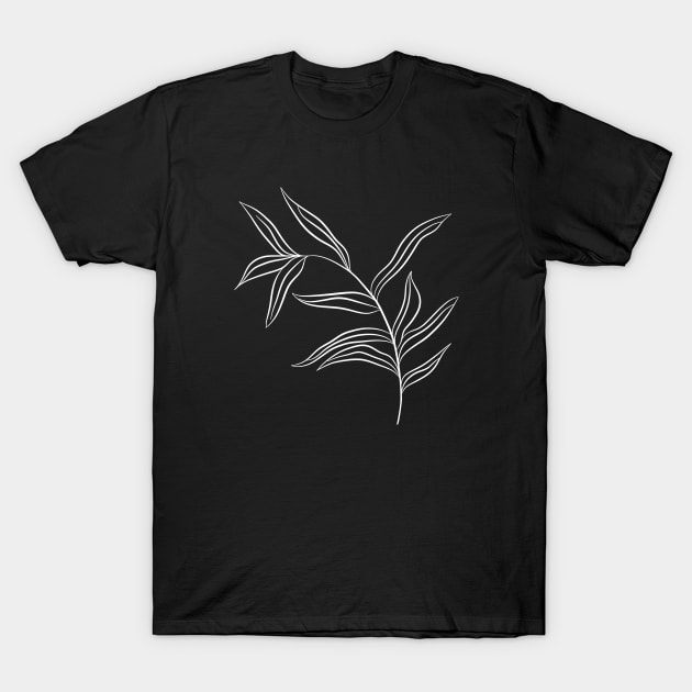 Palm Leaf Line Drawing - Leaves in the Wind 2 T-Shirt by PeachOnAWindowsill